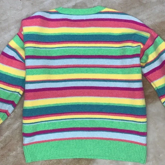 Crayola Colorful Striped Women’s Knit Fuzzy Oversized Crewneck Sweater Size M - Picture 6 of 6